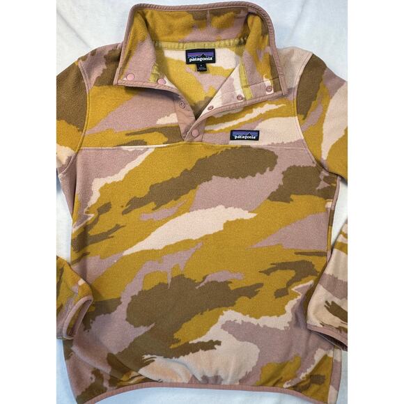 Patagonia Synchilla Pink Orange Gold Camo Pullover Fleece Jacket rare Small - Picture 5 of 8